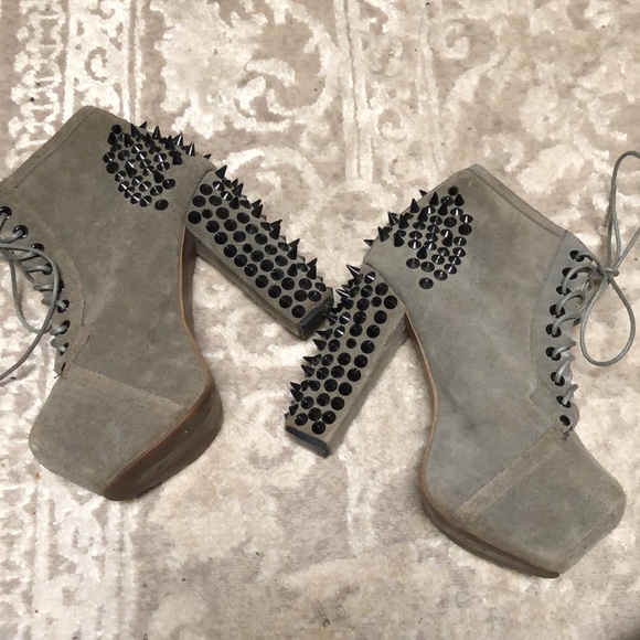 Jeffrey Campbell Grey Suede Spiked Litas Platform heeled Boots - Picture 3 of 7